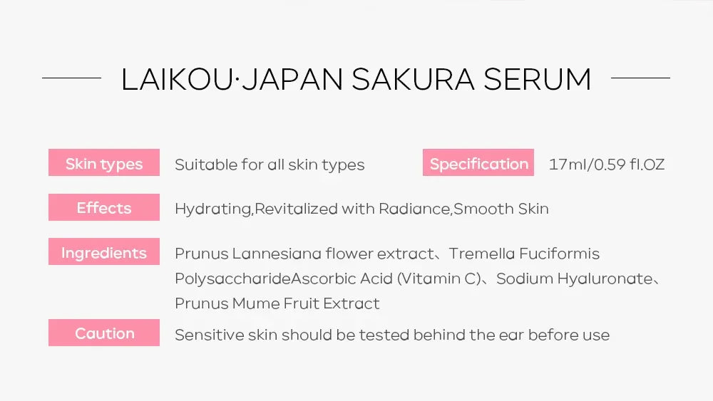 LAIKOU Sakura Face Essence Anti Wrinkle Serum Shrink Pores Anti-Aging Moisturizing Dry Skin Care 17ml