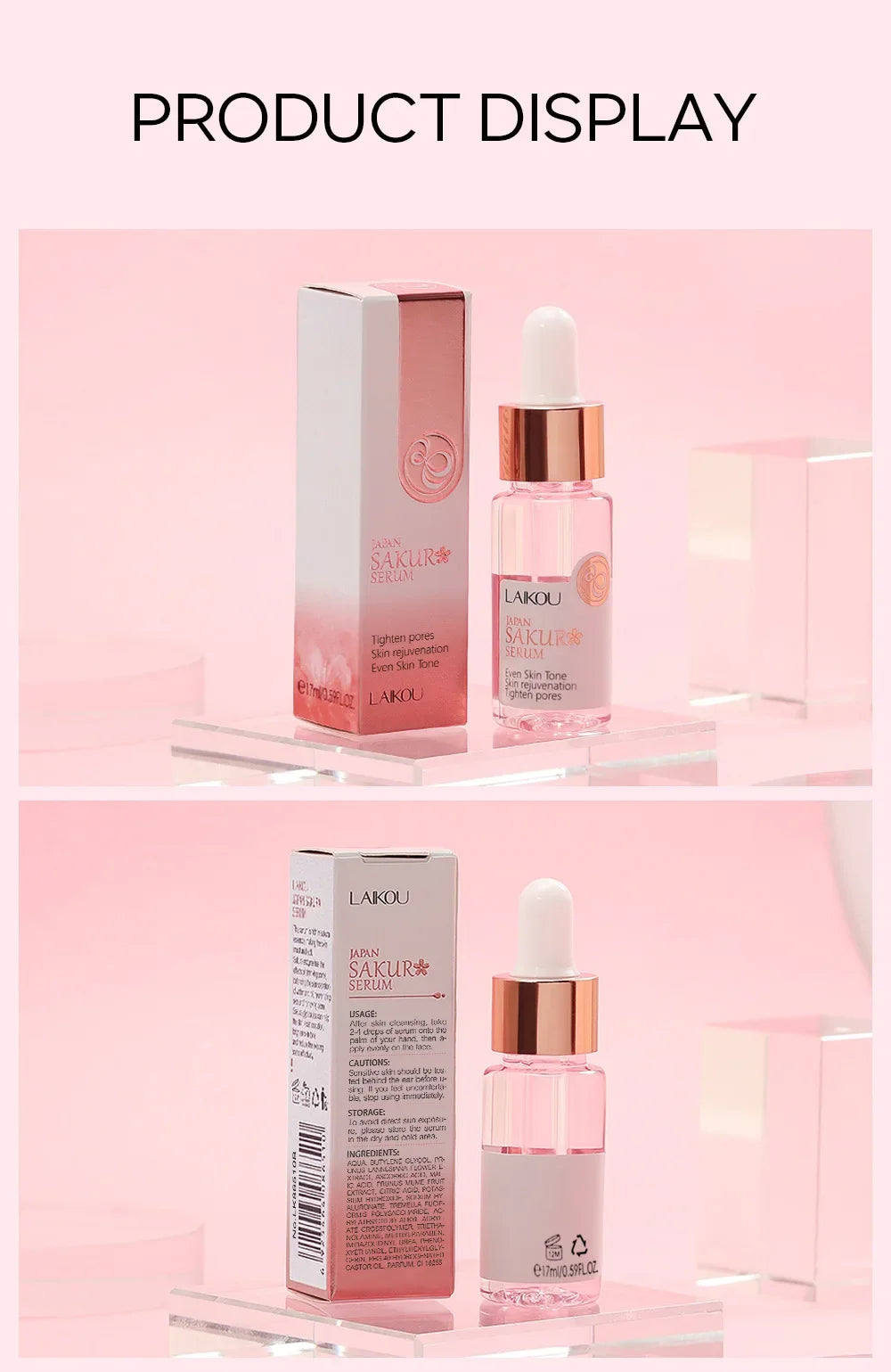 LAIKOU Sakura Face Essence Anti Wrinkle Serum Shrink Pores Anti-Aging Moisturizing Dry Skin Care 17ml