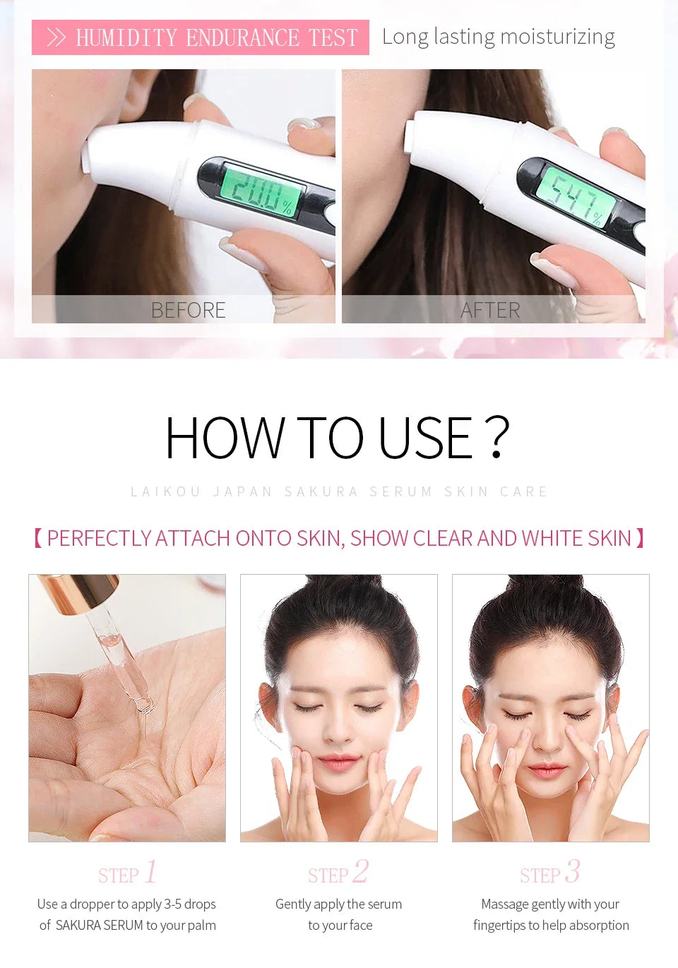LAIKOU Sakura Face Essence Anti Wrinkle Serum Shrink Pores Anti-Aging Moisturizing Dry Skin Care 17ml