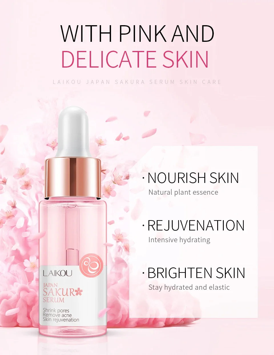 LAIKOU Sakura Face Essence Anti Wrinkle Serum Shrink Pores Anti-Aging Moisturizing Dry Skin Care 17ml