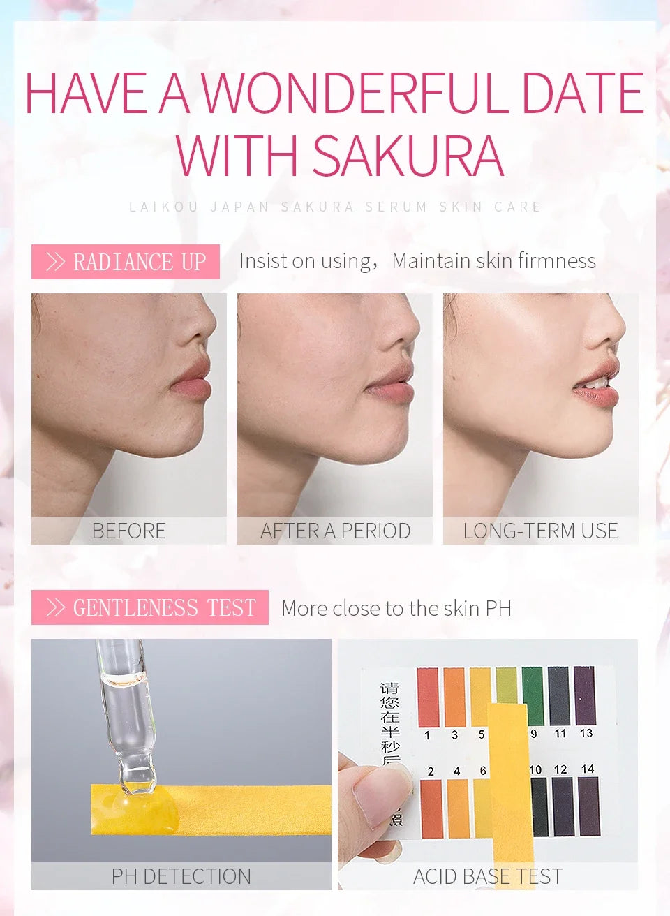 LAIKOU Sakura Face Essence Anti Wrinkle Serum Shrink Pores Anti-Aging Moisturizing Dry Skin Care 17ml